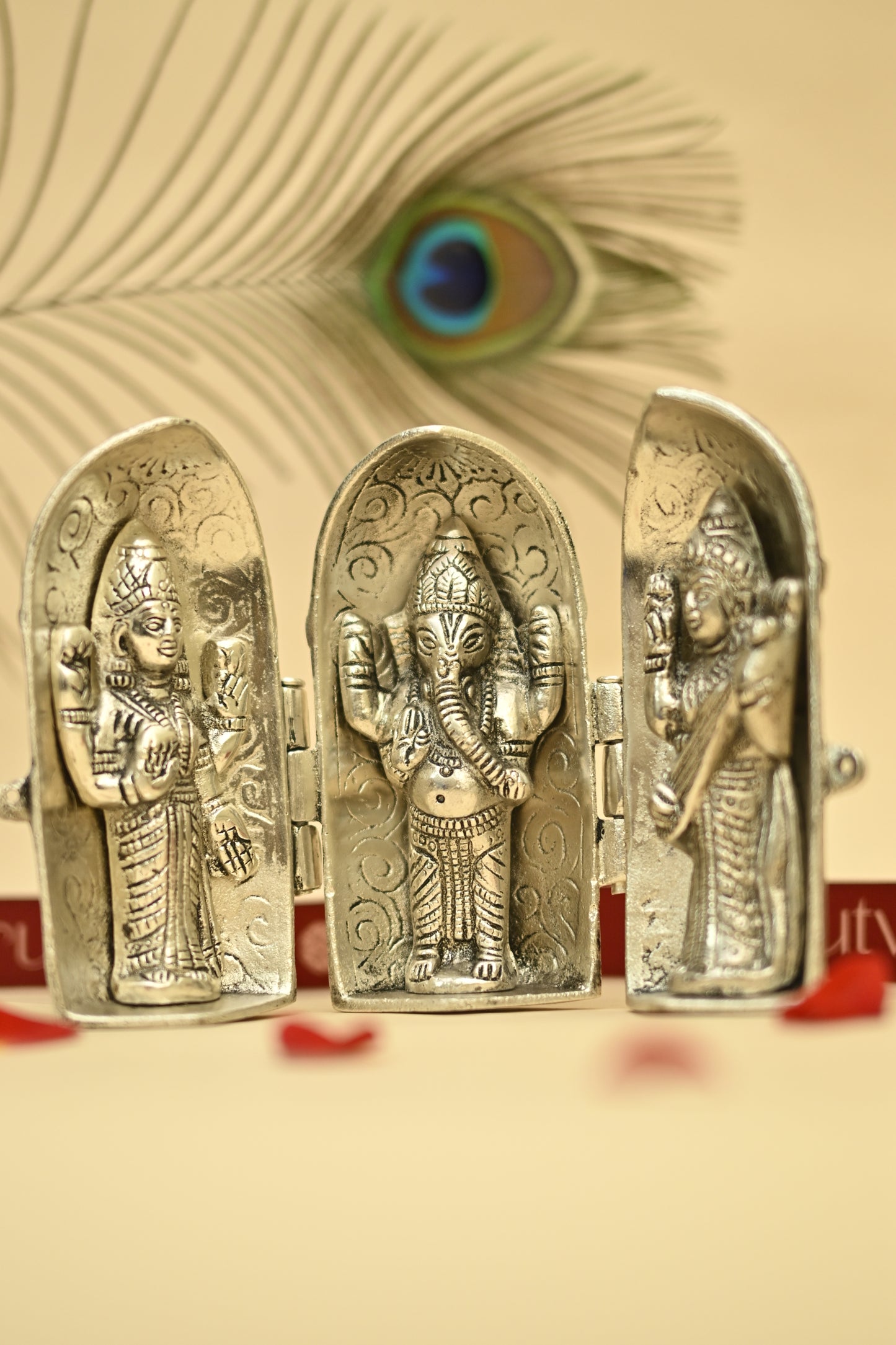 Divine Silver Plated Ganesh, Lakshmi & Saraswati Idol