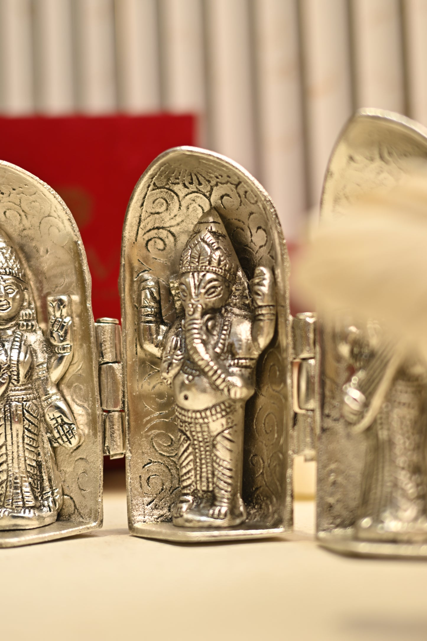 Divine Silver Plated Ganesh, Lakshmi & Saraswati Idol