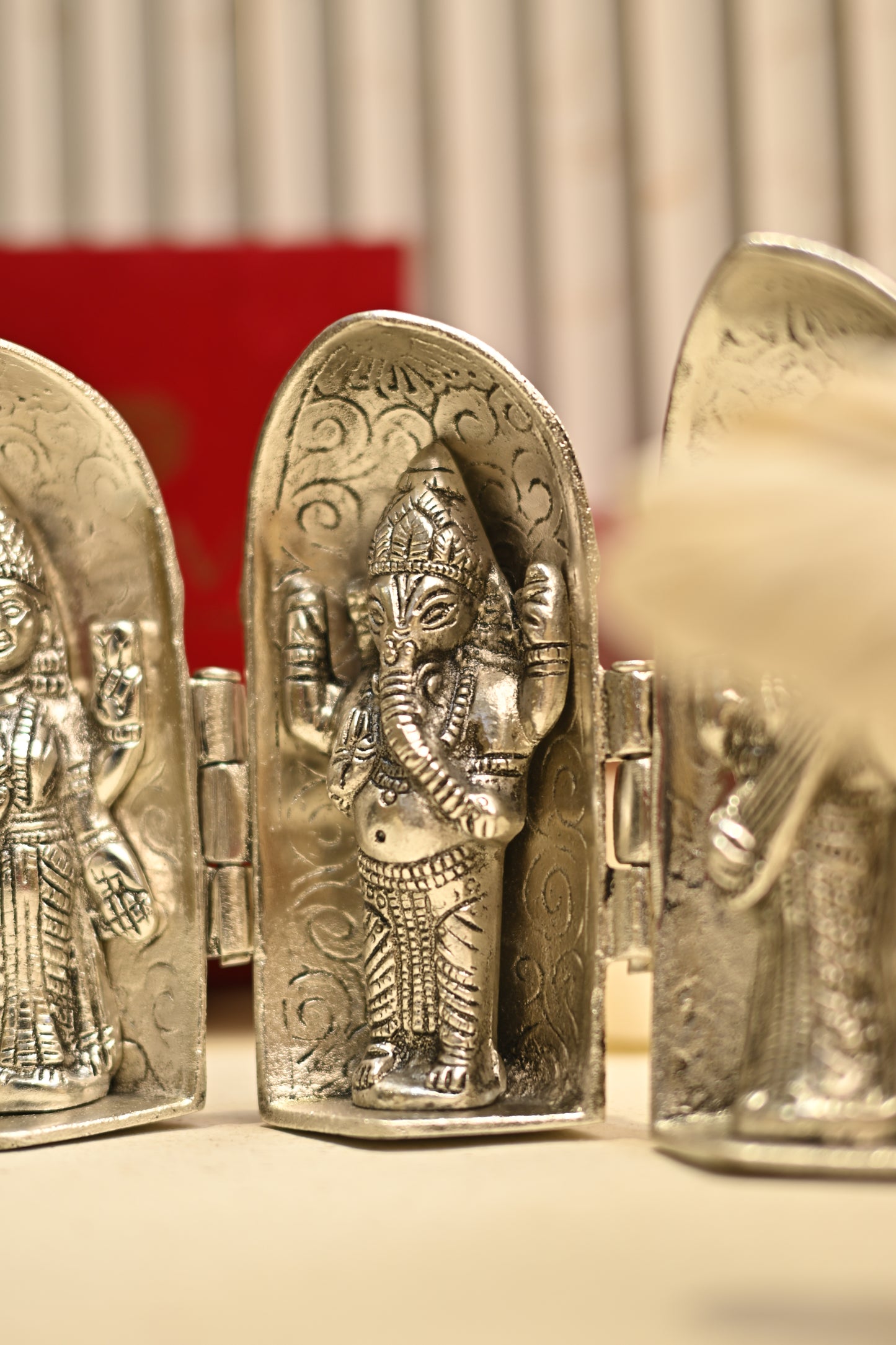 Divine Silver Plated Ganesh, Lakshmi & Saraswati Idol