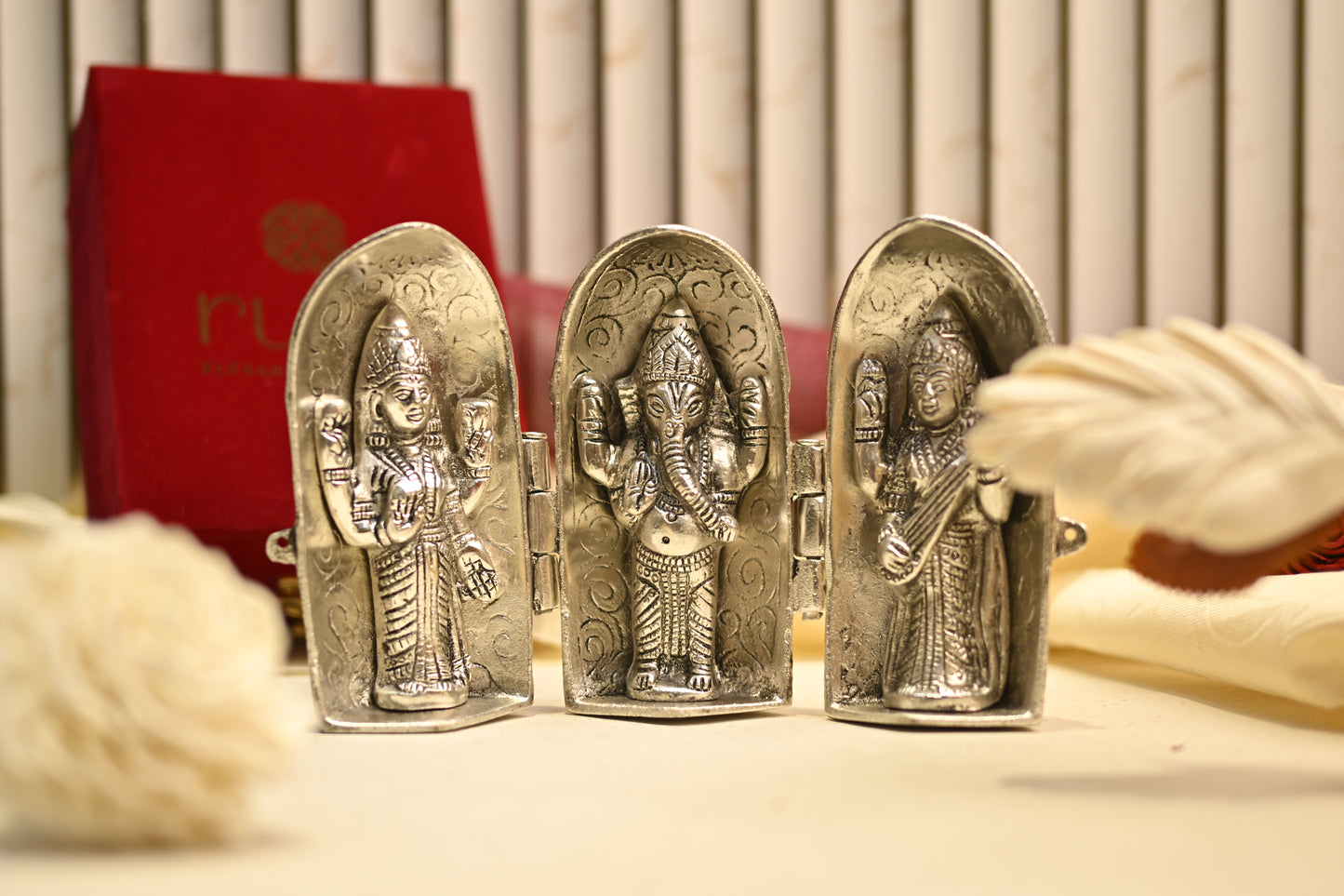 Divine Silver Plated Ganesh, Lakshmi & Saraswati Idol