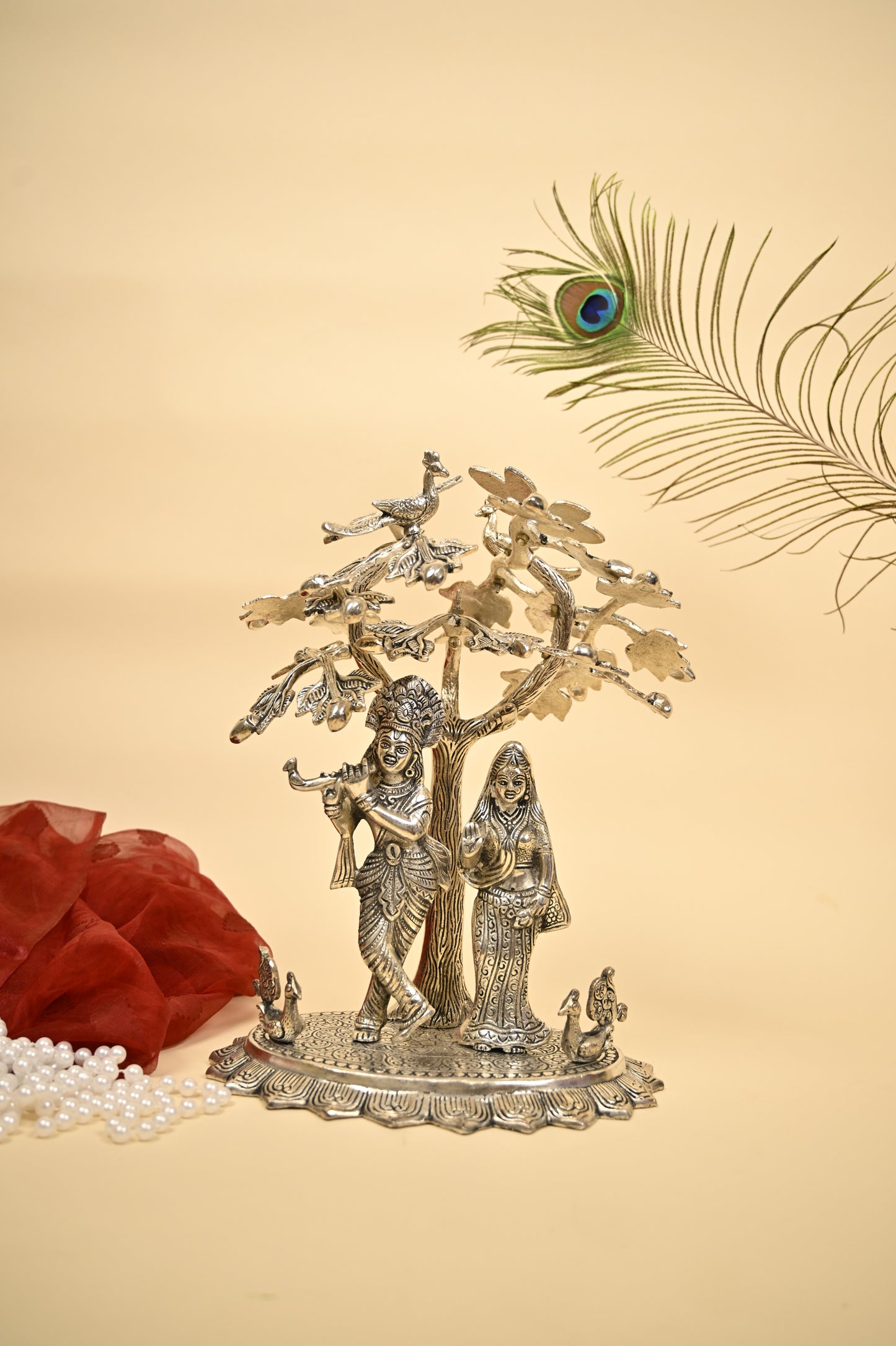 Radha Krishna Under Tree Idol – Premium 999 Silver Plated Divine Statue for Home Temple & Festive Gifting