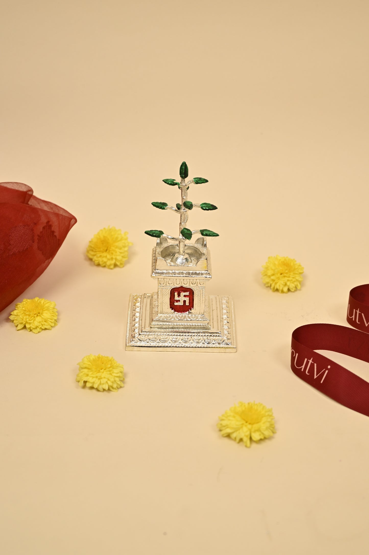 German Silver Tulsi Tree – Sacred Home Temple Decor & Auspicious Festive Gift