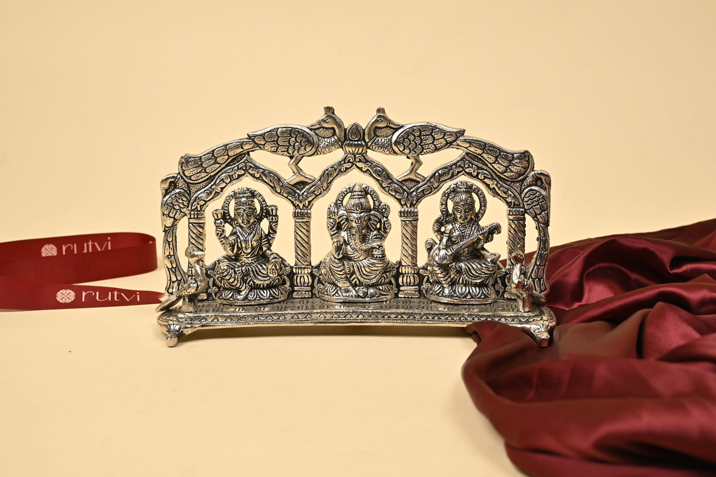 Ganesh Laxmi Saraswati Brass Idol – Divine Tridevi & Vighnaharta Pooja Idol