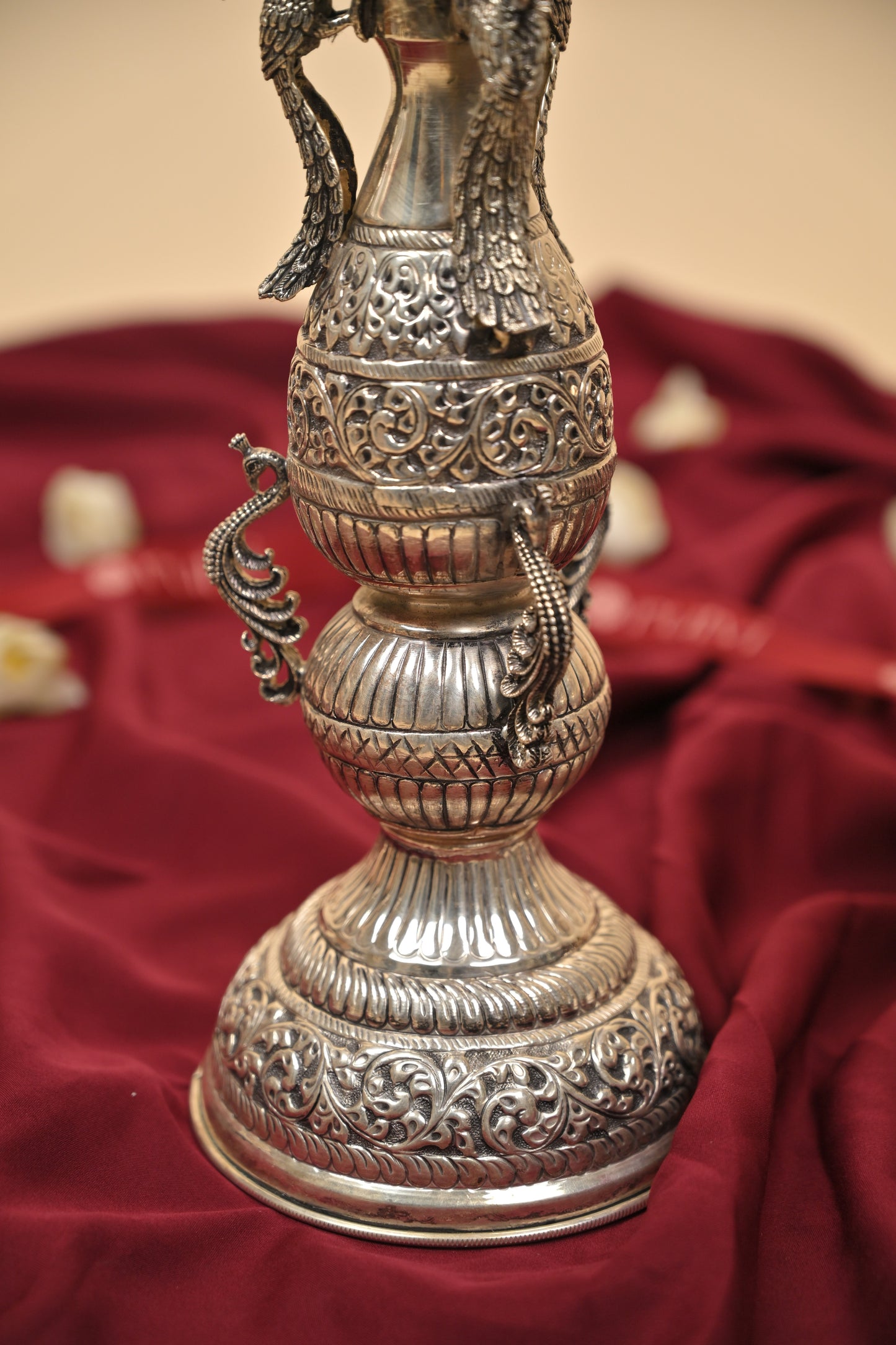 German Silver Peacock Diya – Handcrafted Traditional Oil Lamp for Pooja & Festive Décor