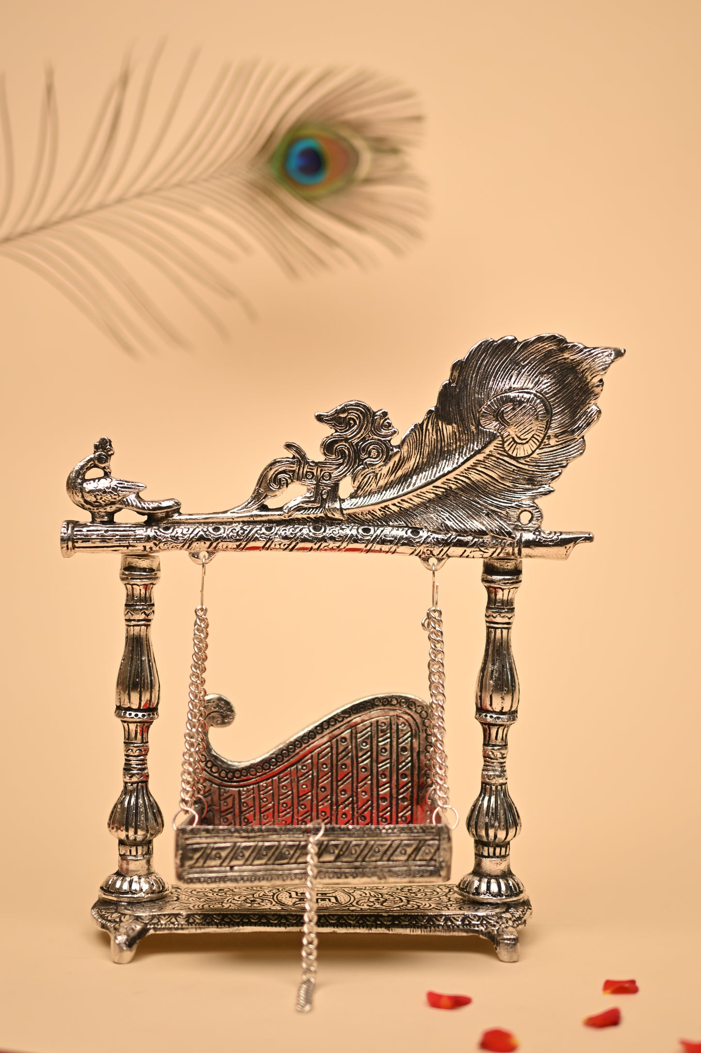 German Silver Peacock Feather Jula – Handcrafted Decorative Swing Showpiece