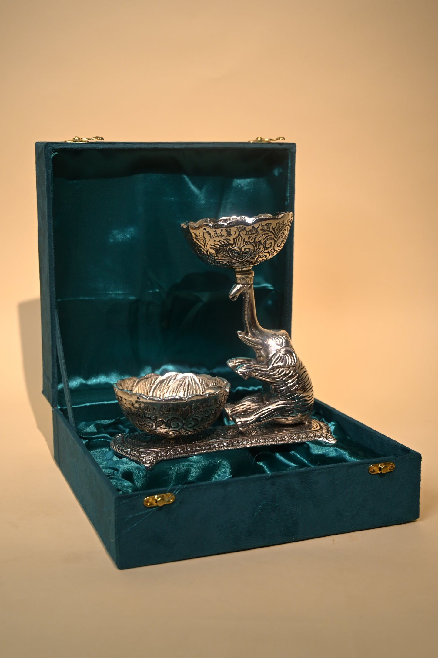 Handcrafted German Silver Cup Over Elephant Trunk – A Unique Decorative Piece