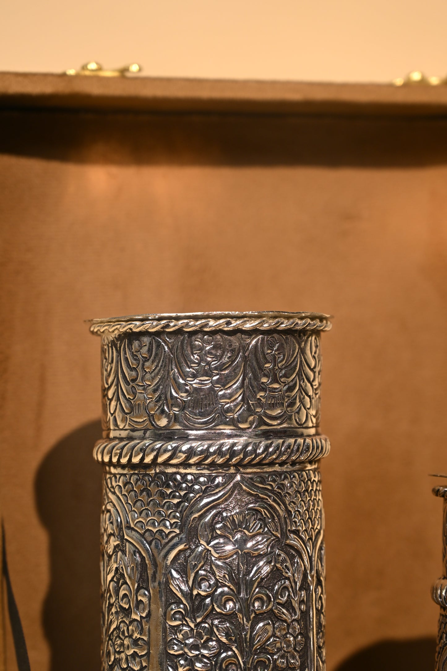 Handcrafted German Silver Cylindrical Container Set with Box – Elegant Storage for Pooja & Gifting