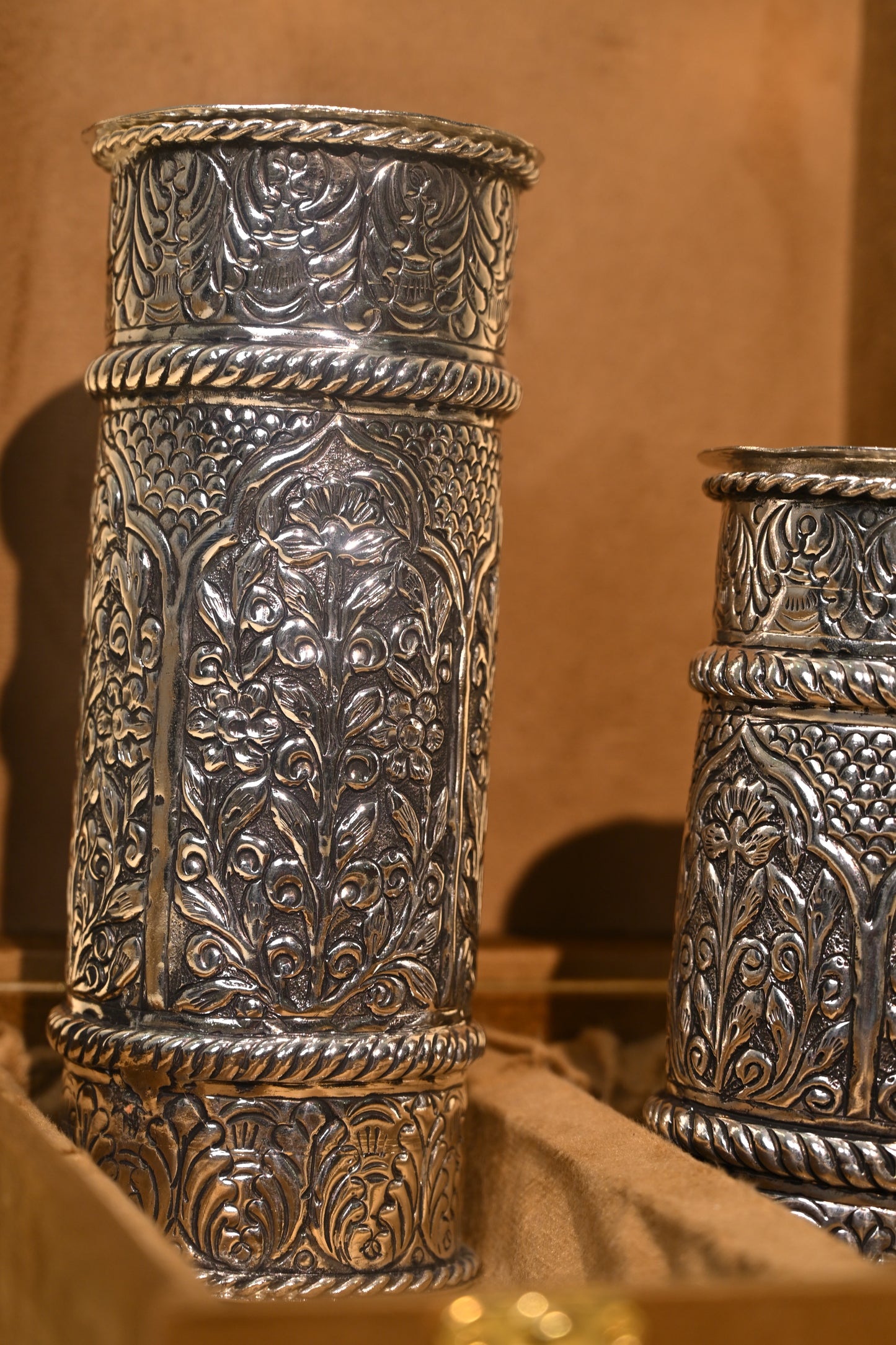 Handcrafted German Silver Cylindrical Container Set with Box – Elegant Storage for Pooja & Gifting