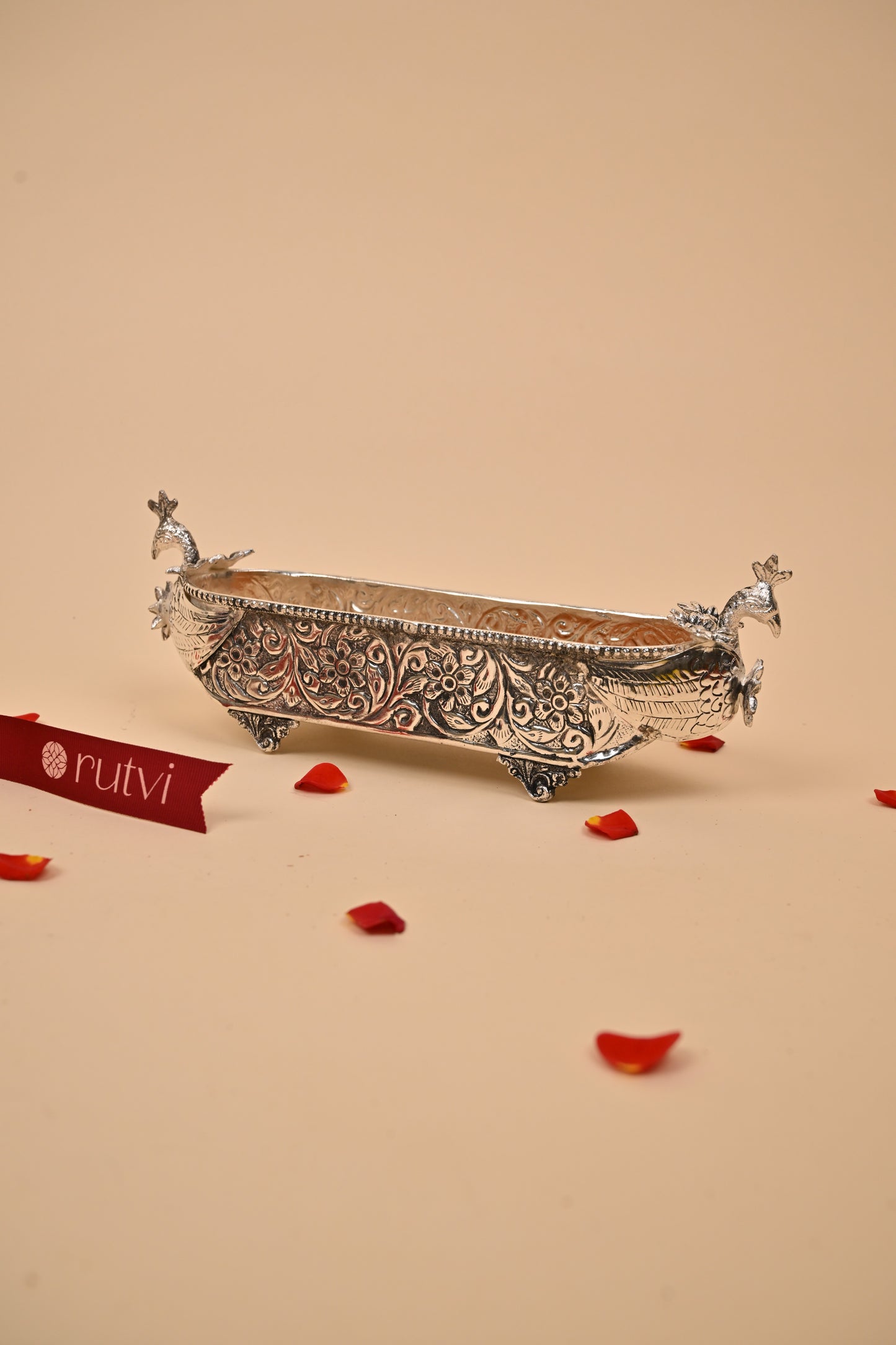 German Silver Peacock Boat Showpiece – Elegant Festive & Gifting Decor