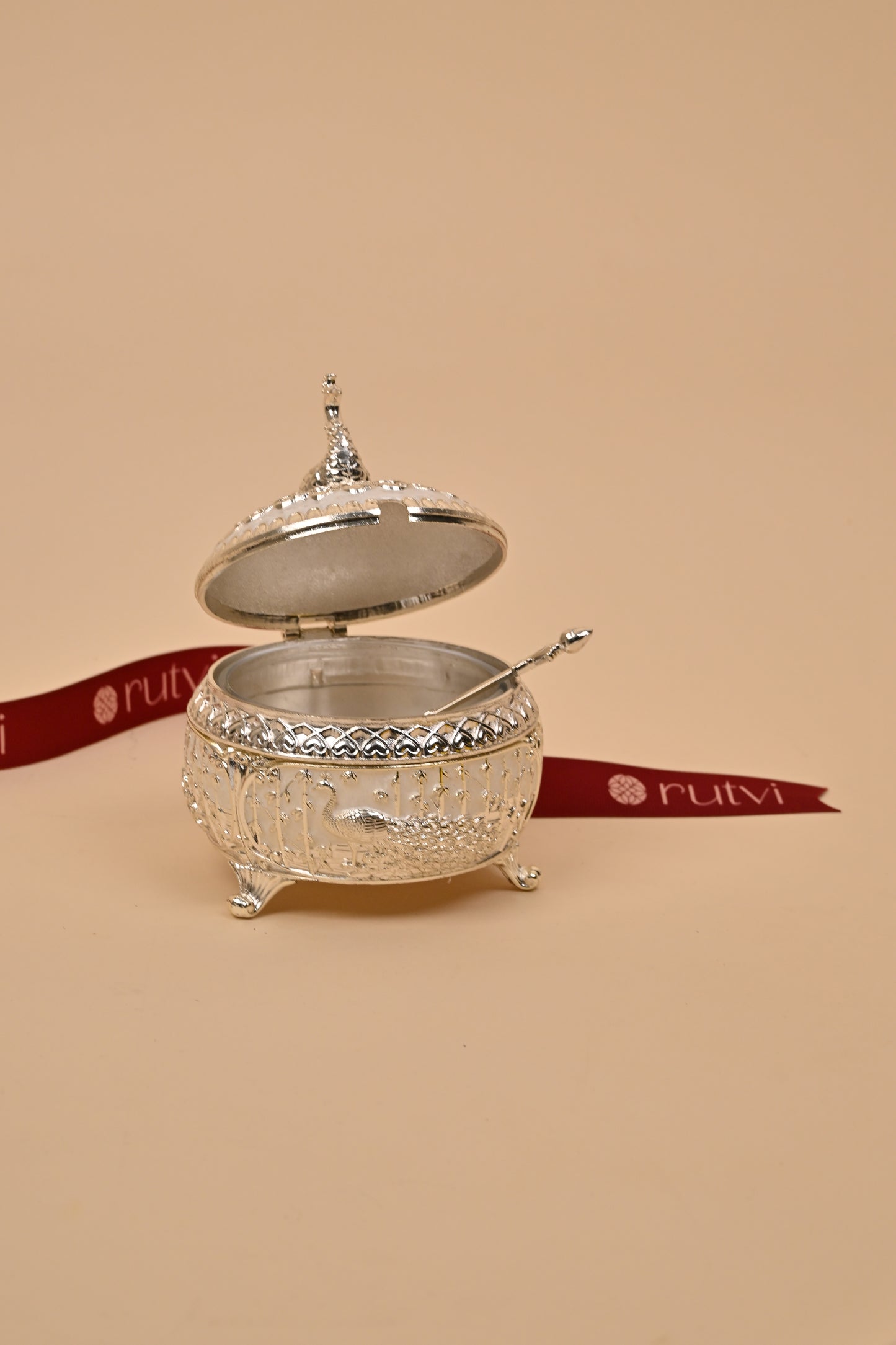 German Silver Peacock Circle Box – Intricate Storage & Festive Gifting