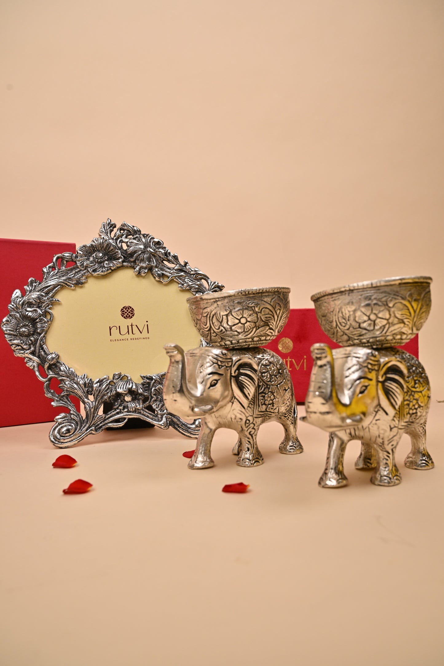 German Silver Elephant Bowl Set with Ornate Photo Frame – Exquisite Home Décor & Gifting