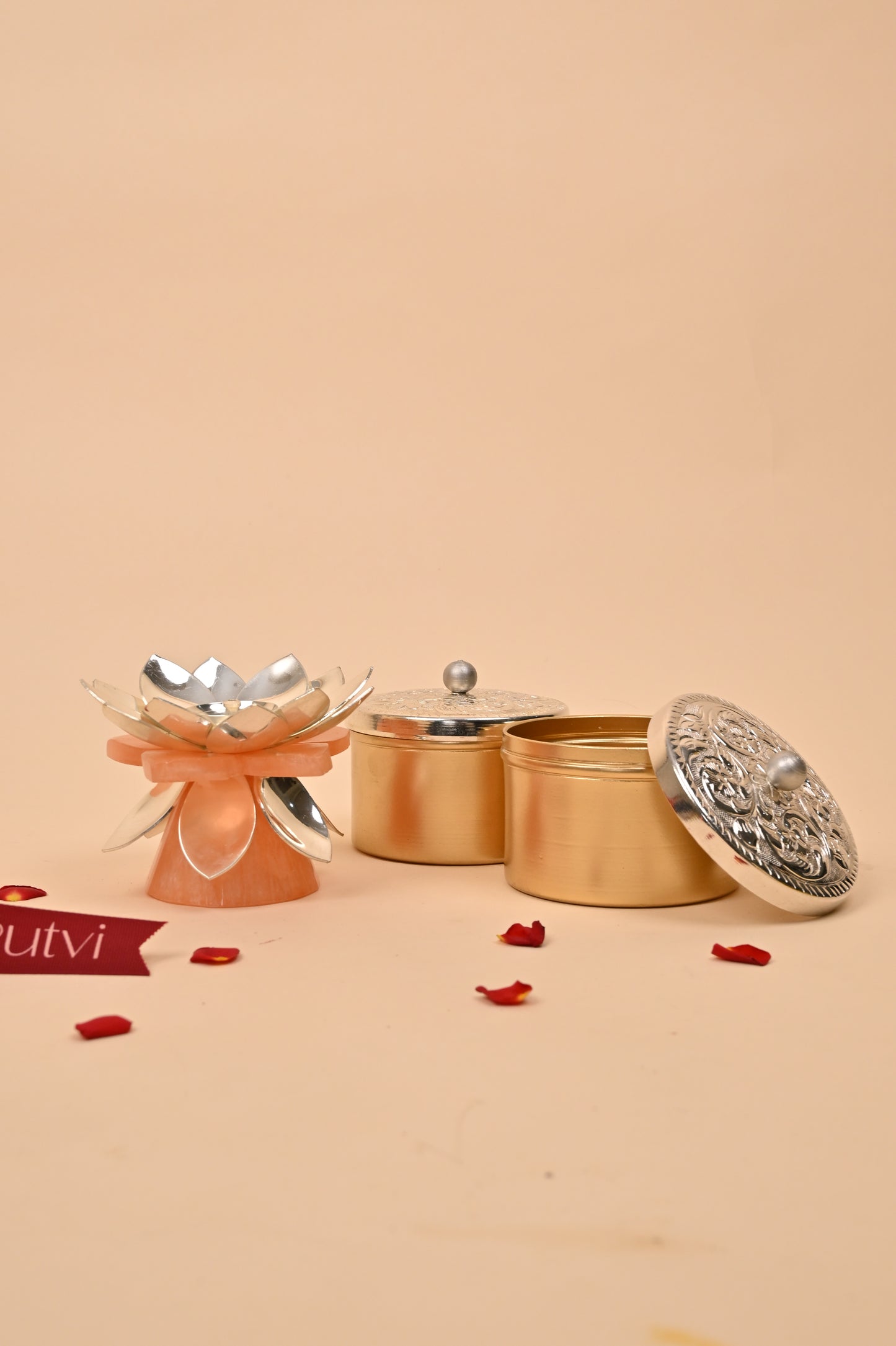 German Silver Lotus Diya with Marble Base – Elegant Diwali Gifting & Pooja Oil Lamp