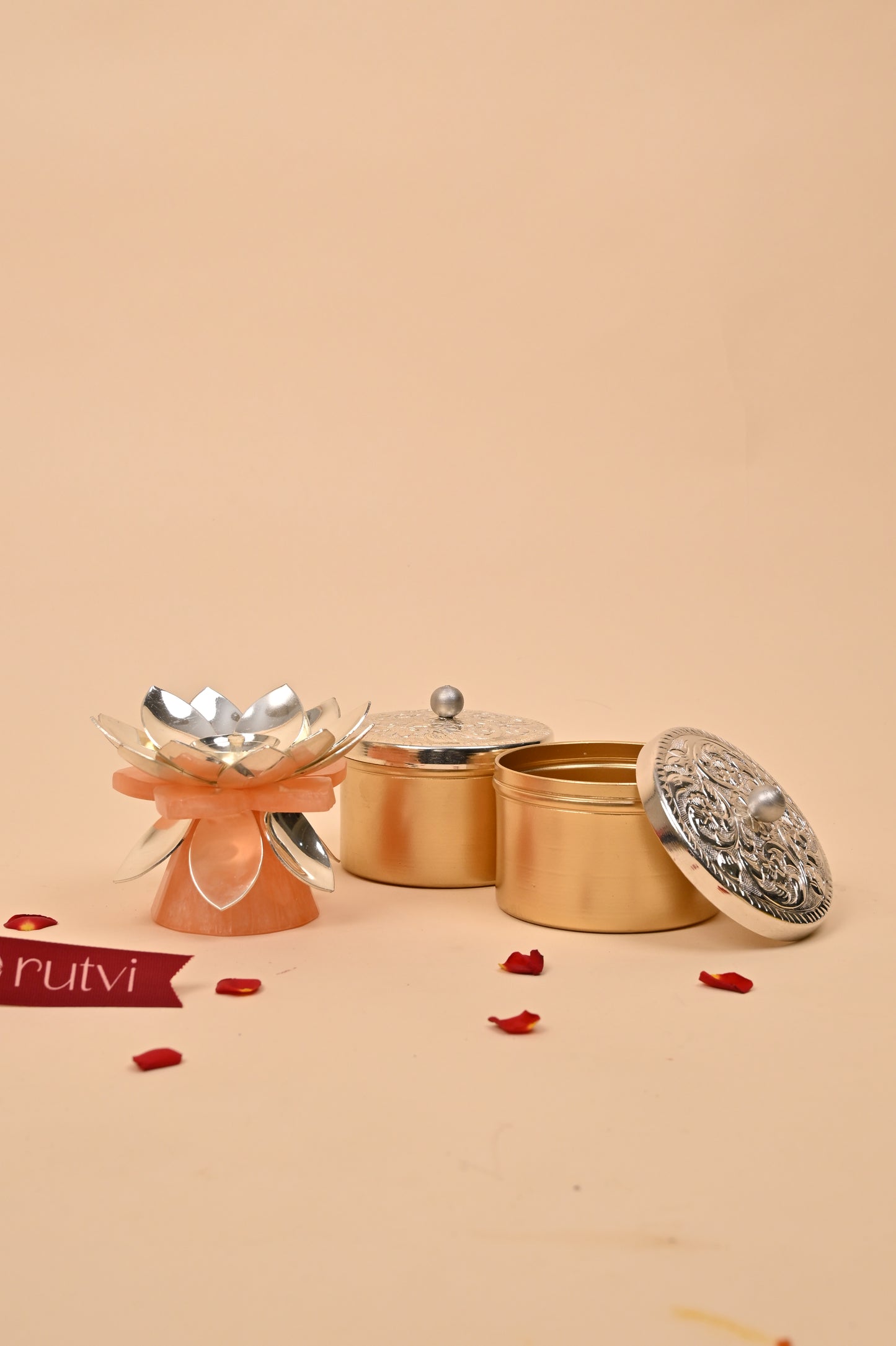 German Silver Lotus Diya with Marble Base – Elegant Diwali Gifting & Pooja Oil Lamp