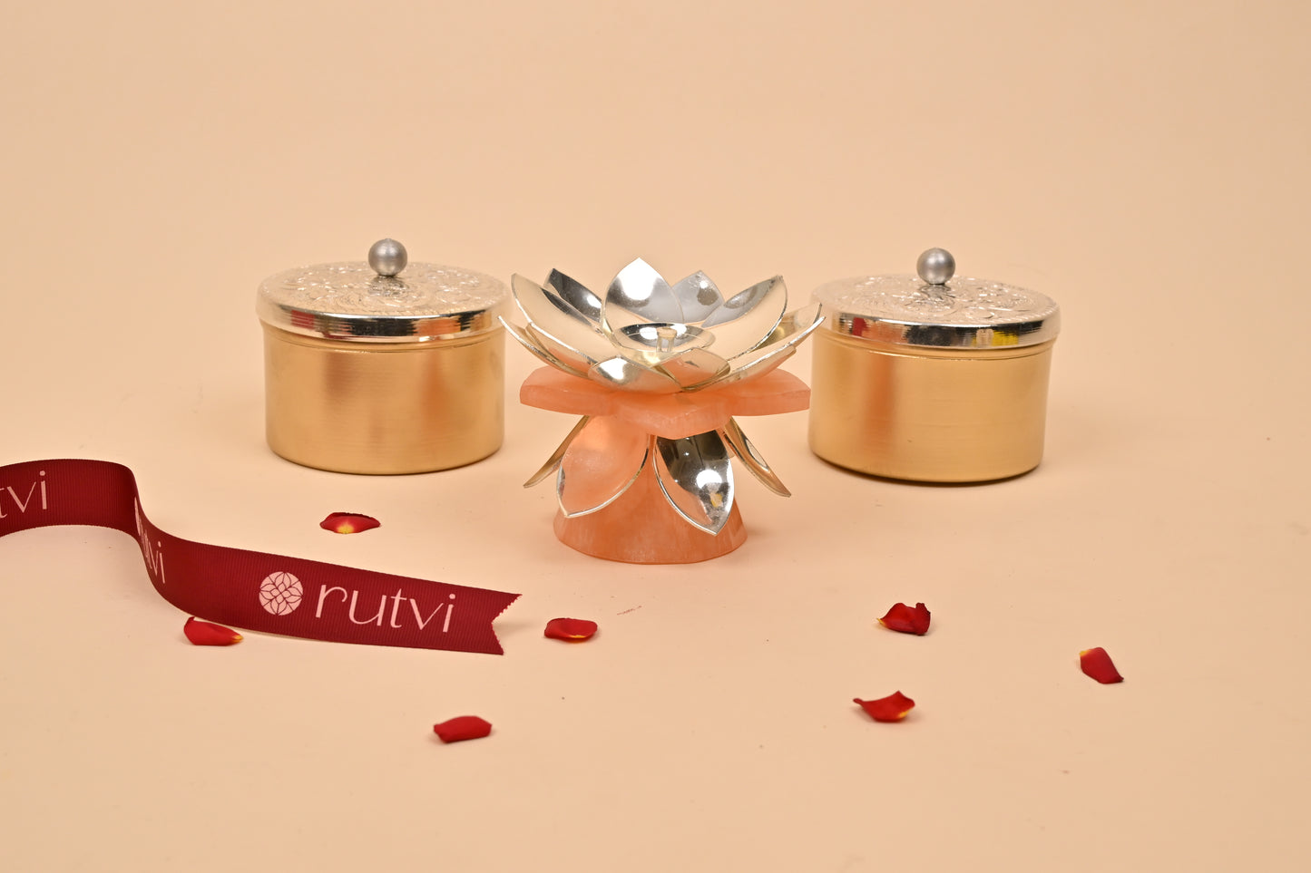 German Silver Lotus Diya with Marble Base – Elegant Diwali Gifting & Pooja Oil Lamp