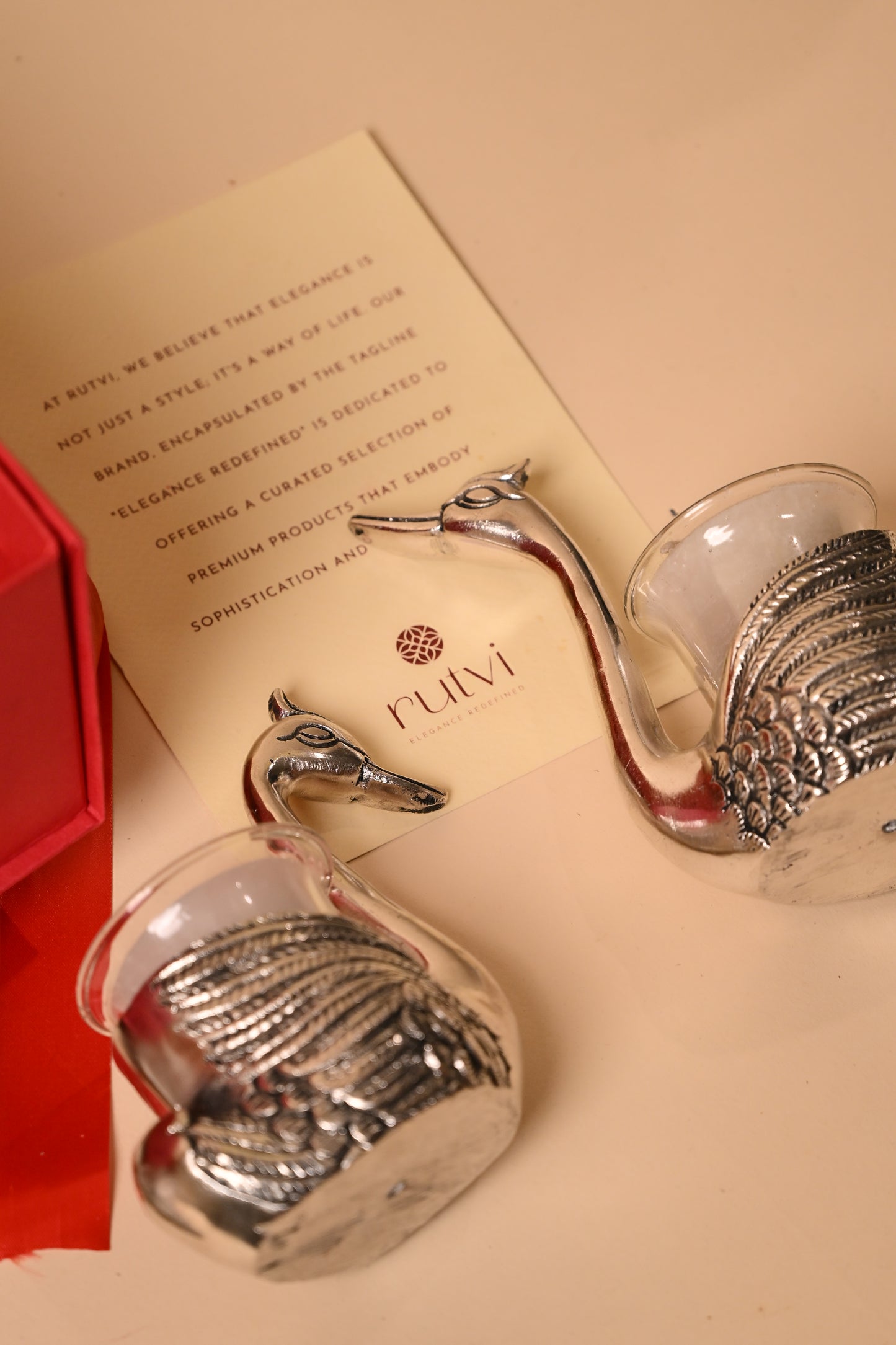 German Silver Swan Tealight Holder with Floral Frame – Elegant Diwali Gifting Set