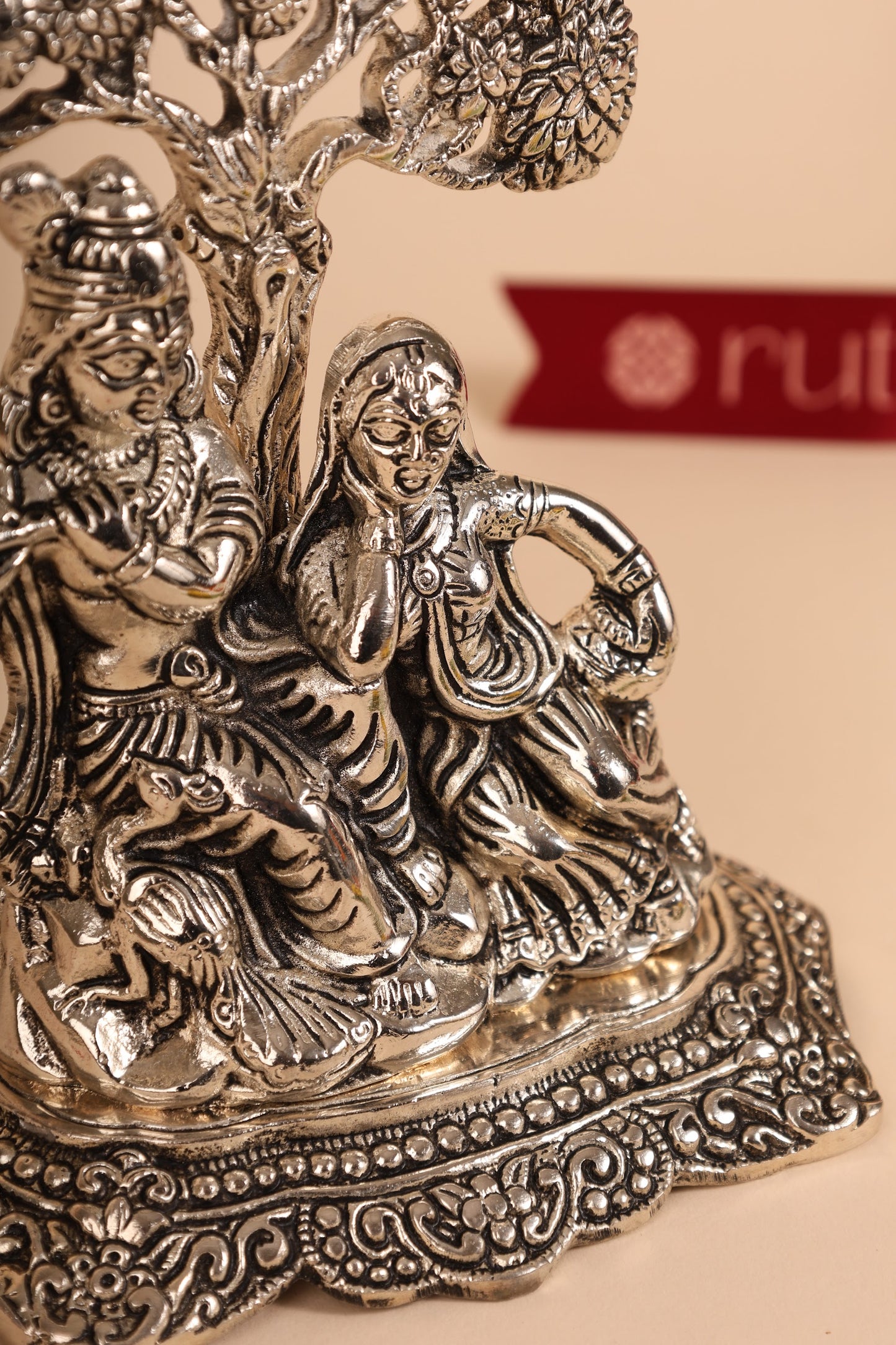 Radha Krishna Under Tree Idol – Handcrafted German Silver Murti for Pooja Room & Home Décor