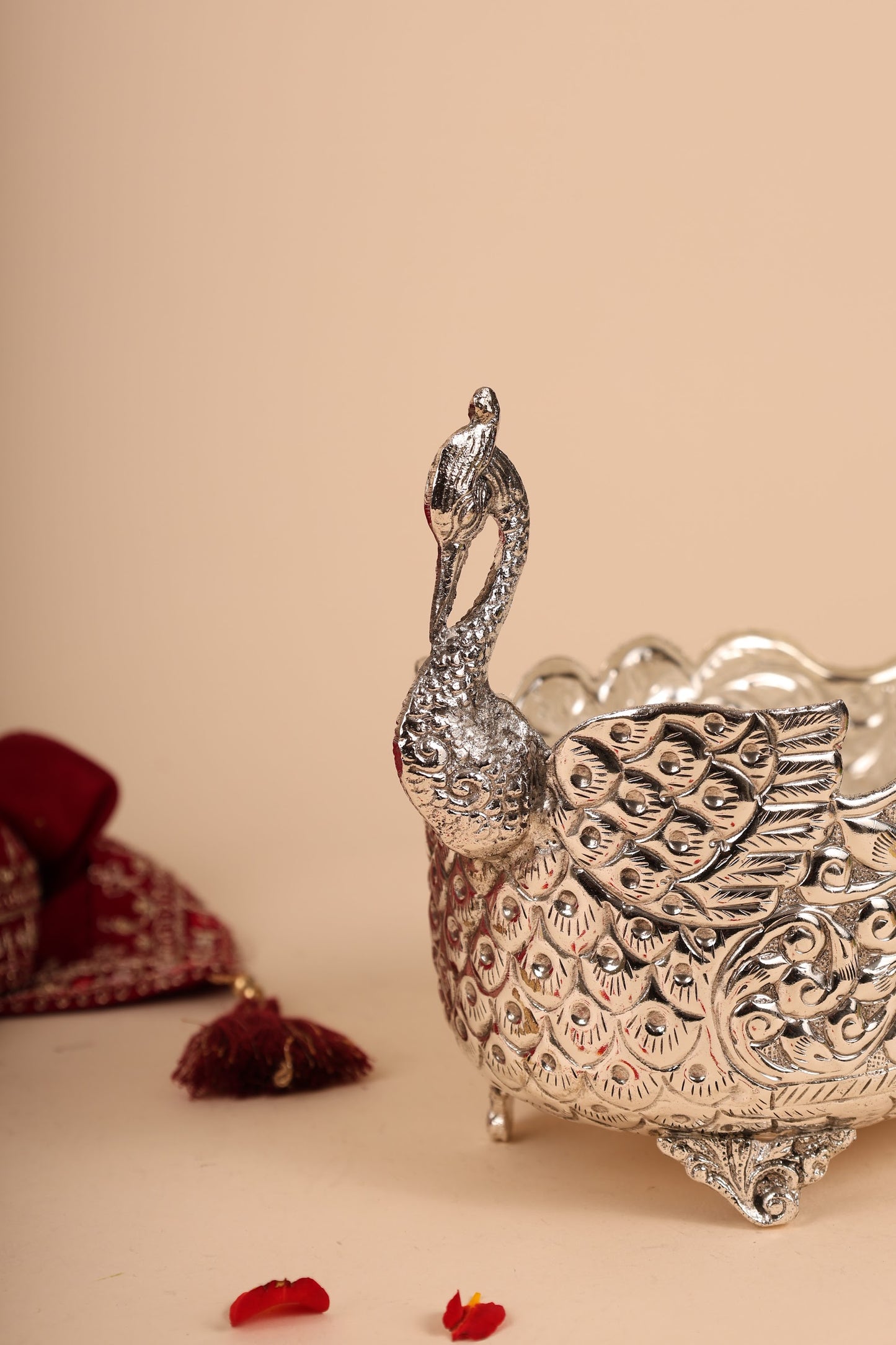 German Silver Peacock Container – Decorative Storage Box for Pooja & Gifting