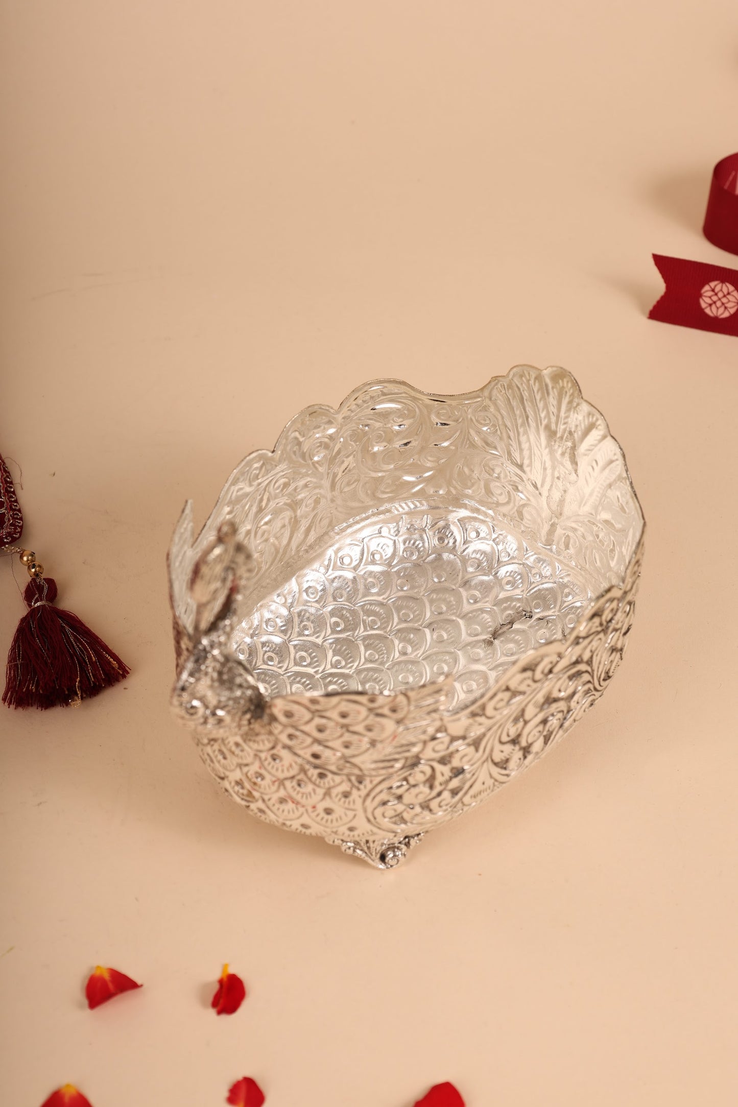 German Silver Peacock Container – Decorative Storage Box for Pooja & Gifting