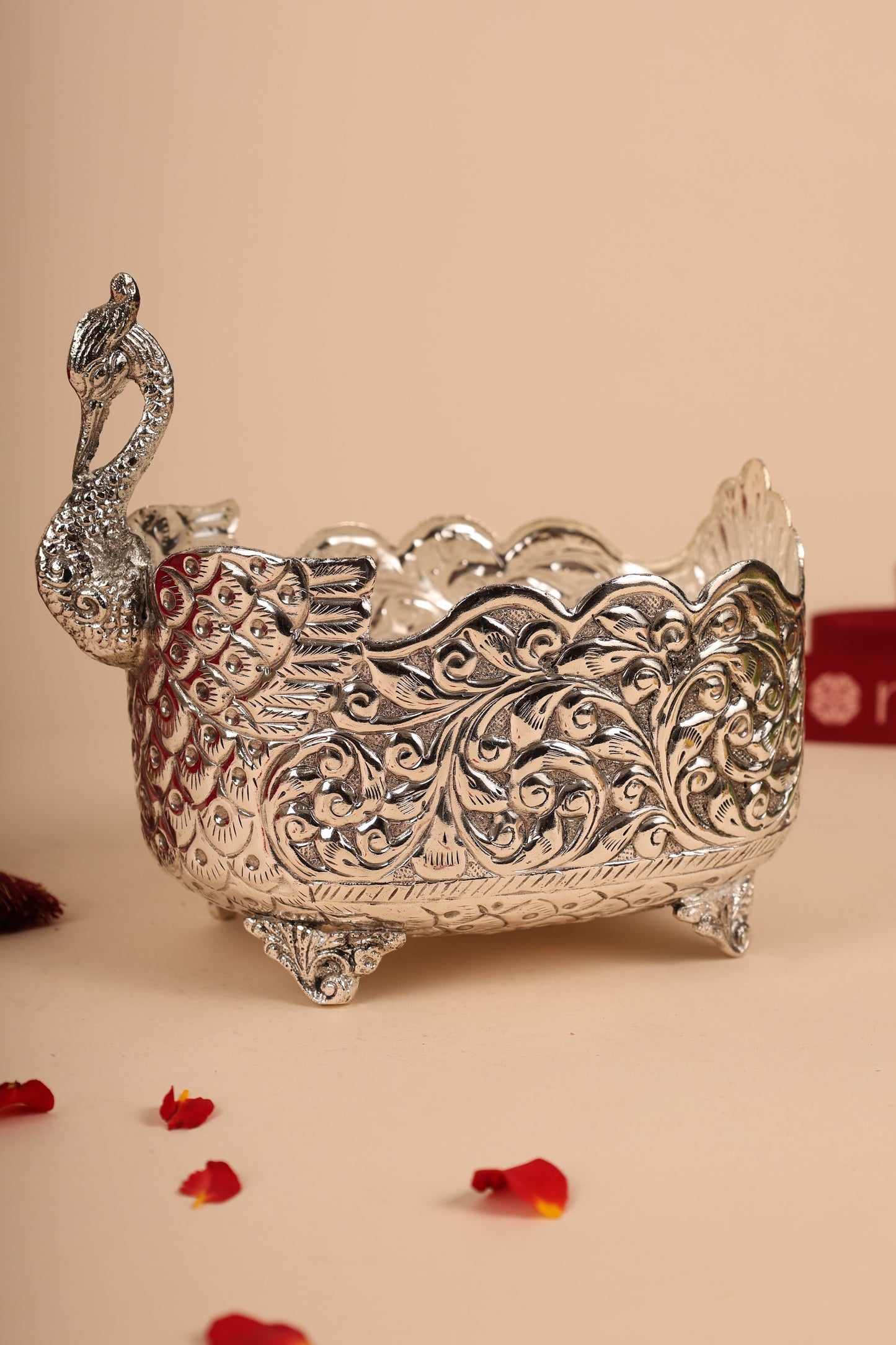 German Silver Peacock Container – Decorative Storage Box for Pooja & Gifting