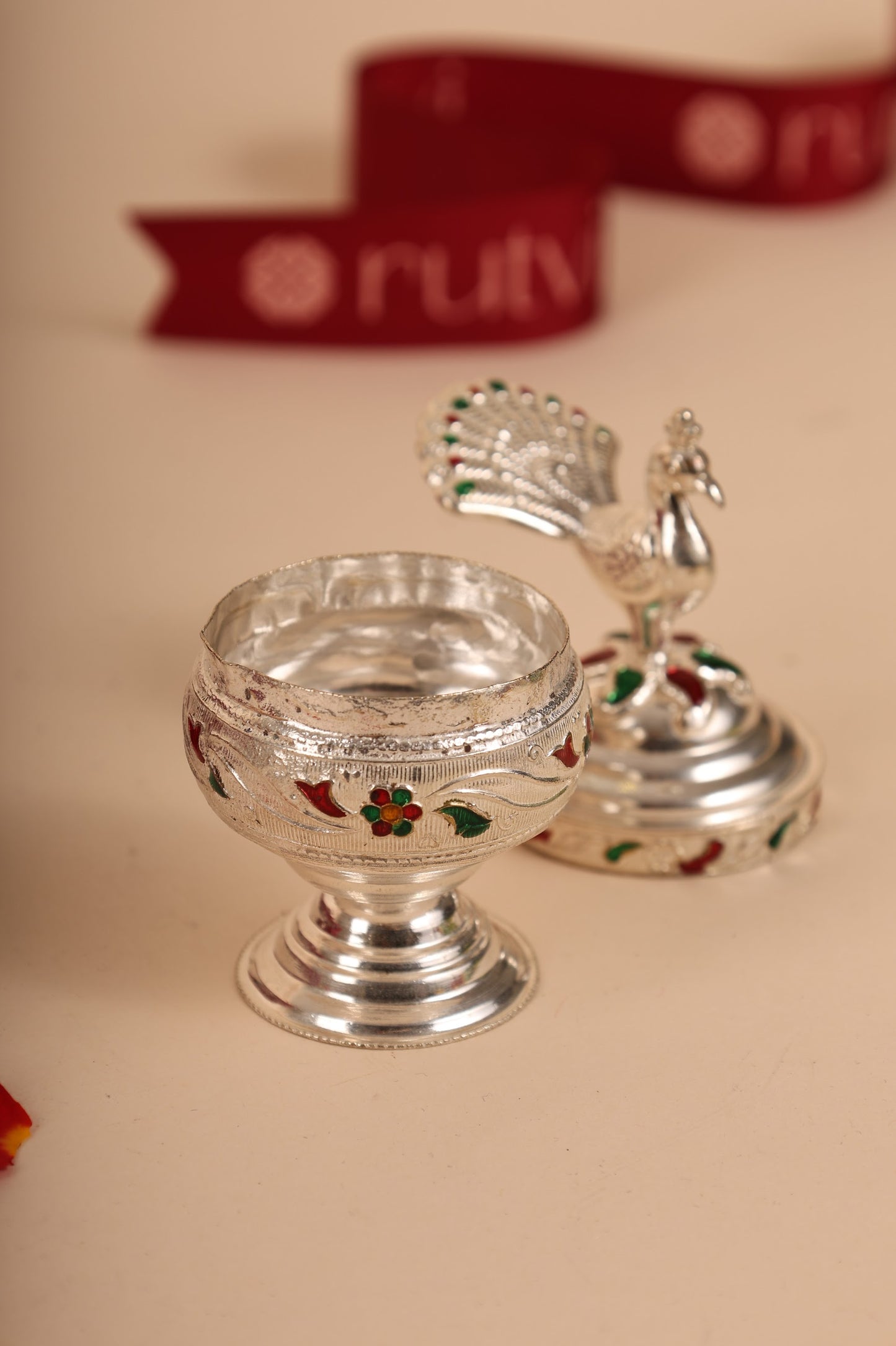 German Silver Peacock Kumkum Box – Traditional Kumkuma Bharani for Pooja & Gifting