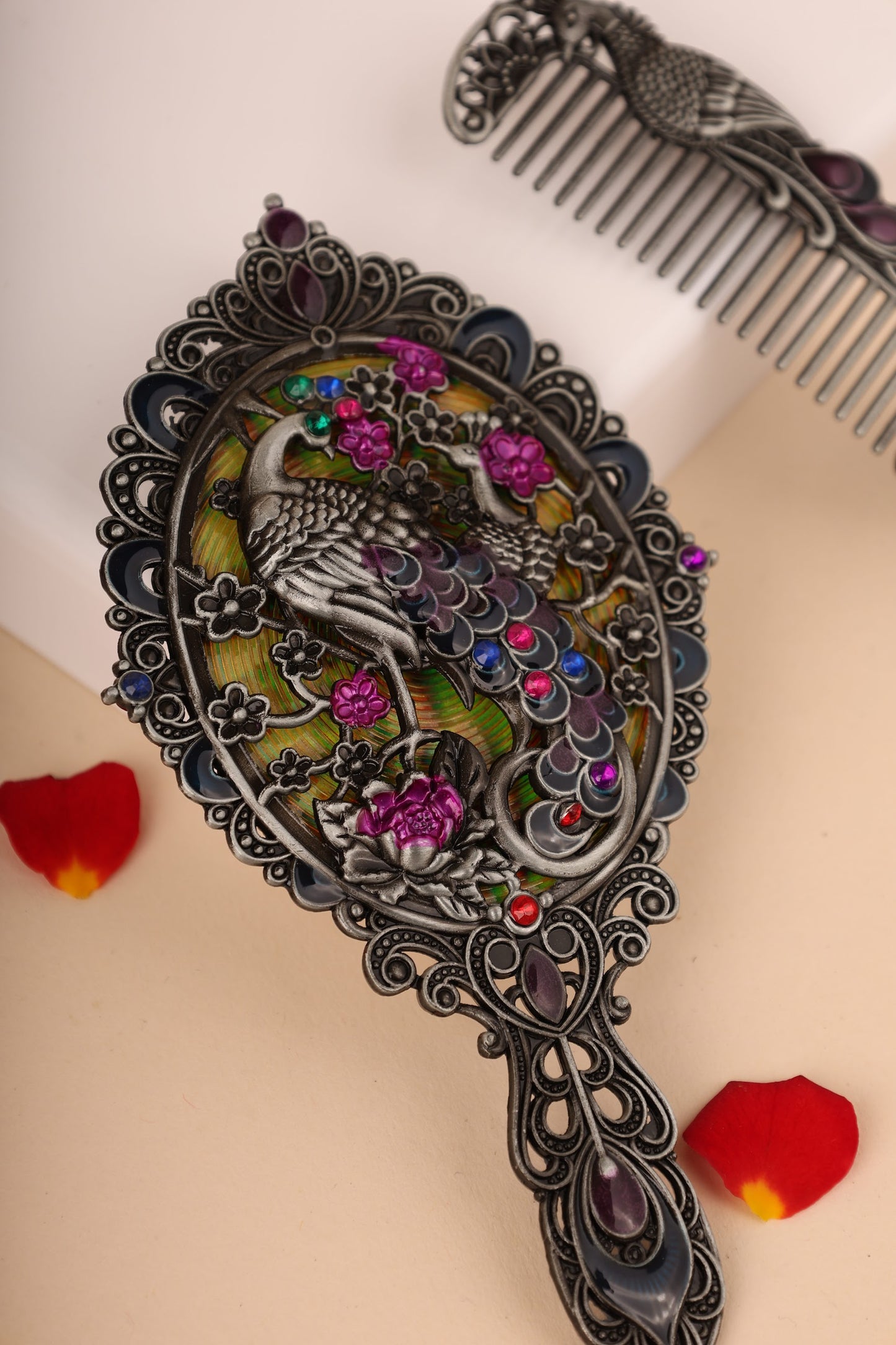 German Silver Mirror and Comb Gifting Set – Elegant Traditional Gift for Women