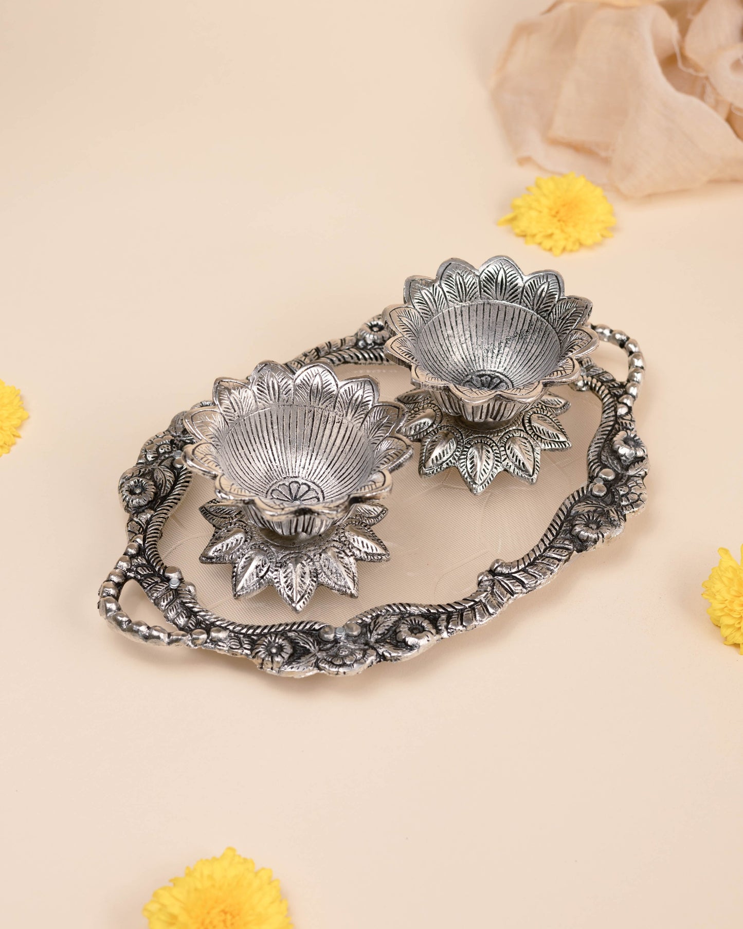 German Silver Thaali Set with Tray & Bowls I – A Timeless Addition to Your Home!