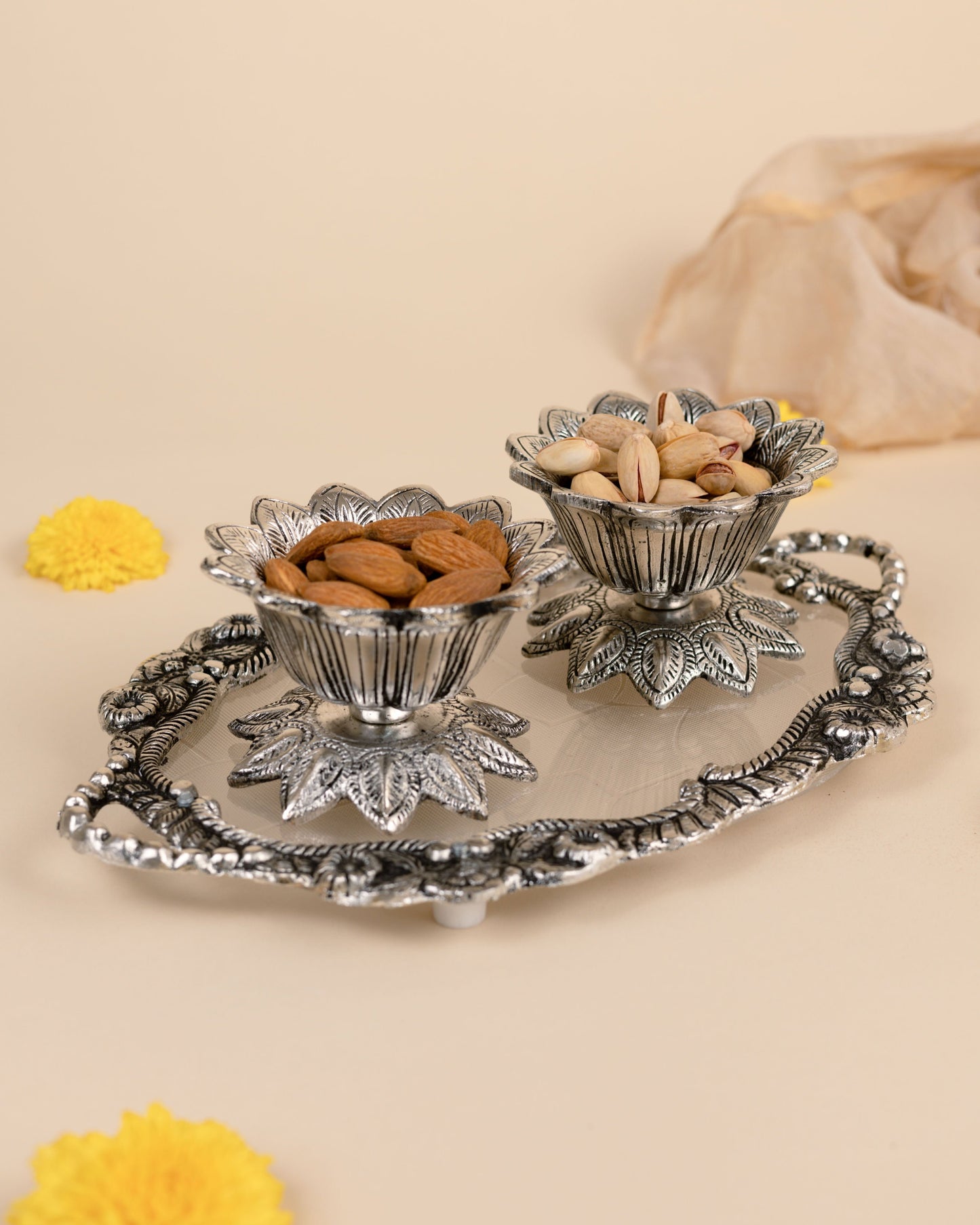 German Silver Thaali Set with Tray & Bowls I – A Timeless Addition to Your Home!