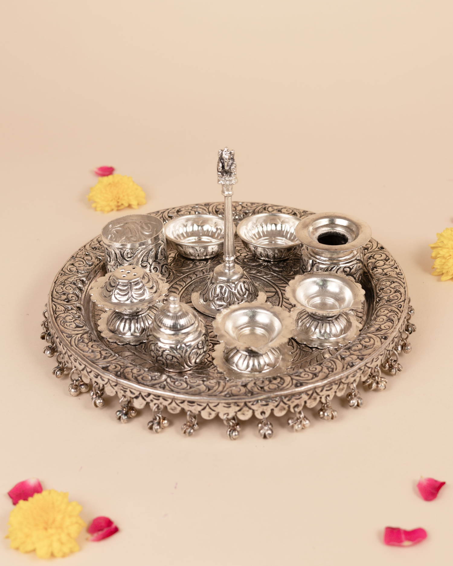 Buy Silver Pooja Thali Online - Rutvi India