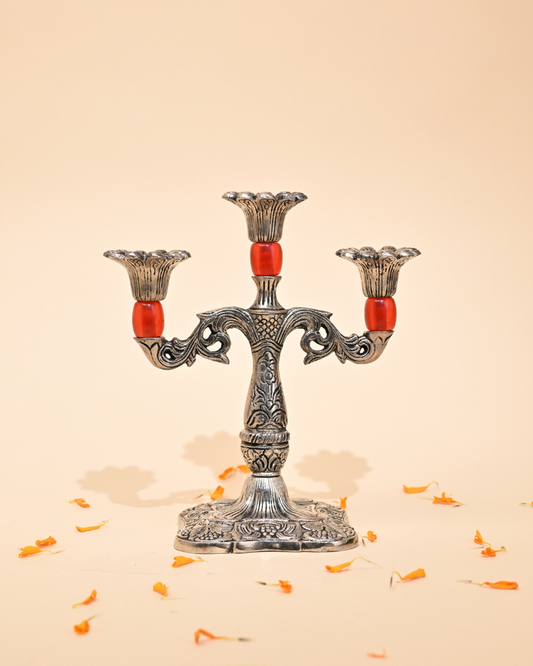 Handcrafted German Silver Candle Stand – Elegant Home & Festive Décor