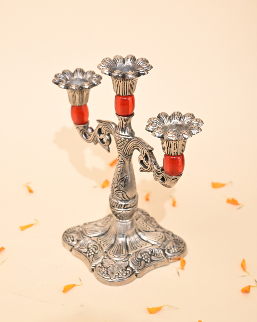 Handcrafted German Silver Candle Stand – Elegant Home & Festive Décor
