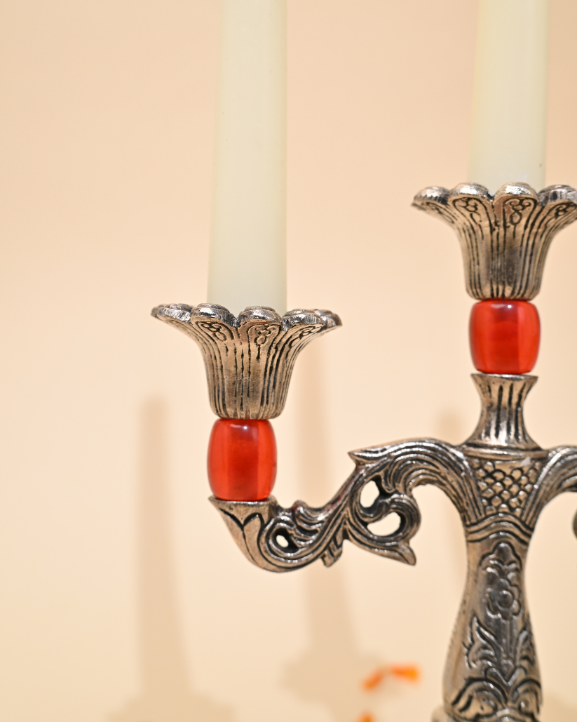 Handcrafted German Silver Candle Stand – Elegant Home & Festive Décor