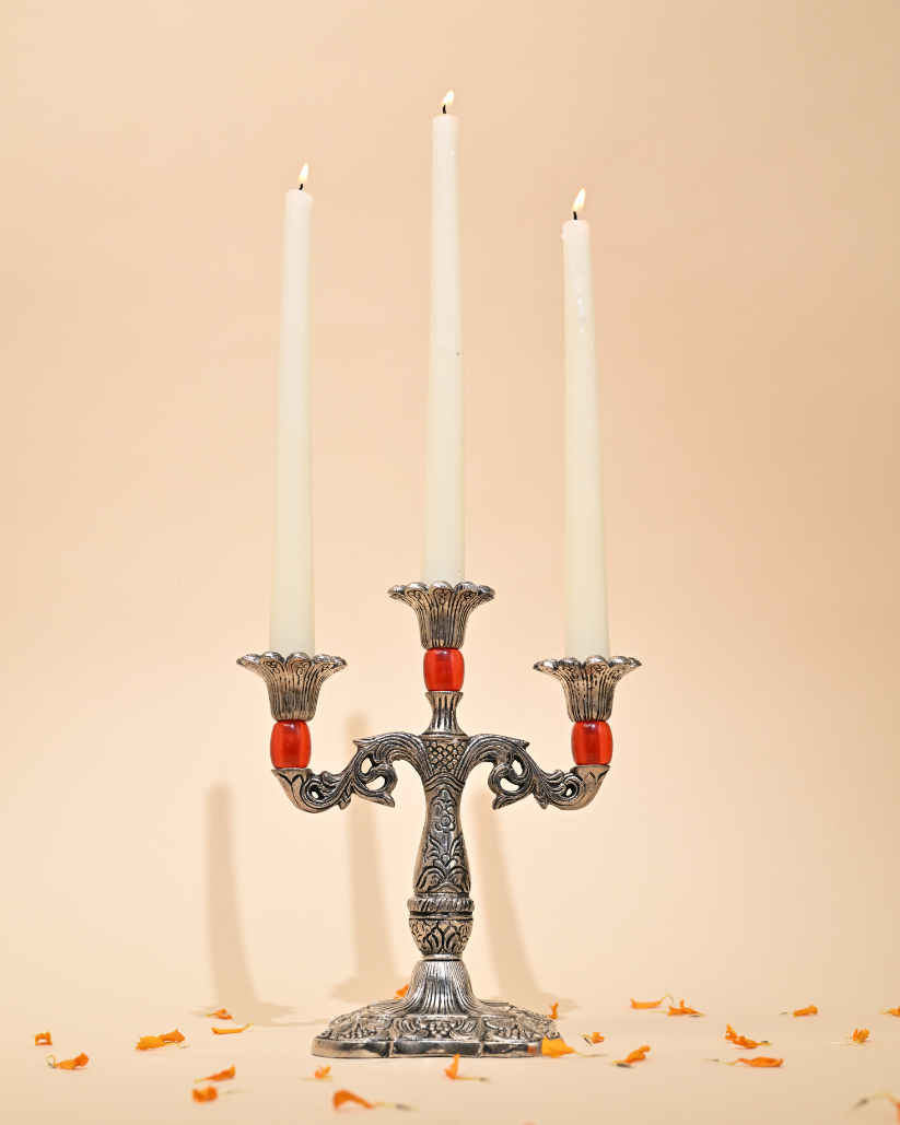 Handcrafted German Silver Candle Stand – Elegant Home & Festive Décor