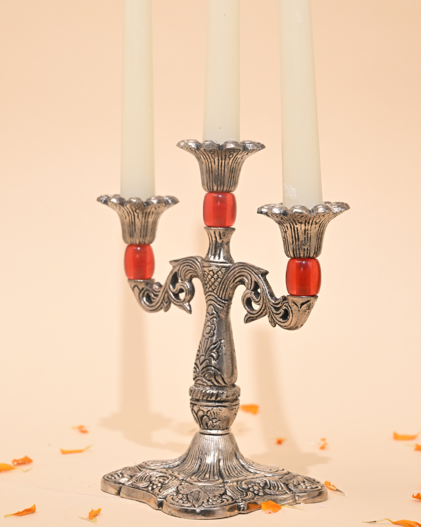 Handcrafted German Silver Candle Stand – Elegant Home & Festive Décor