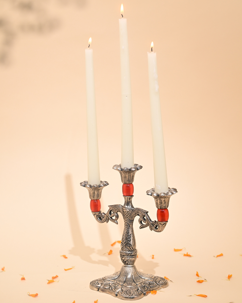 Handcrafted German Silver Candle Stand – Elegant Home & Festive Décor
