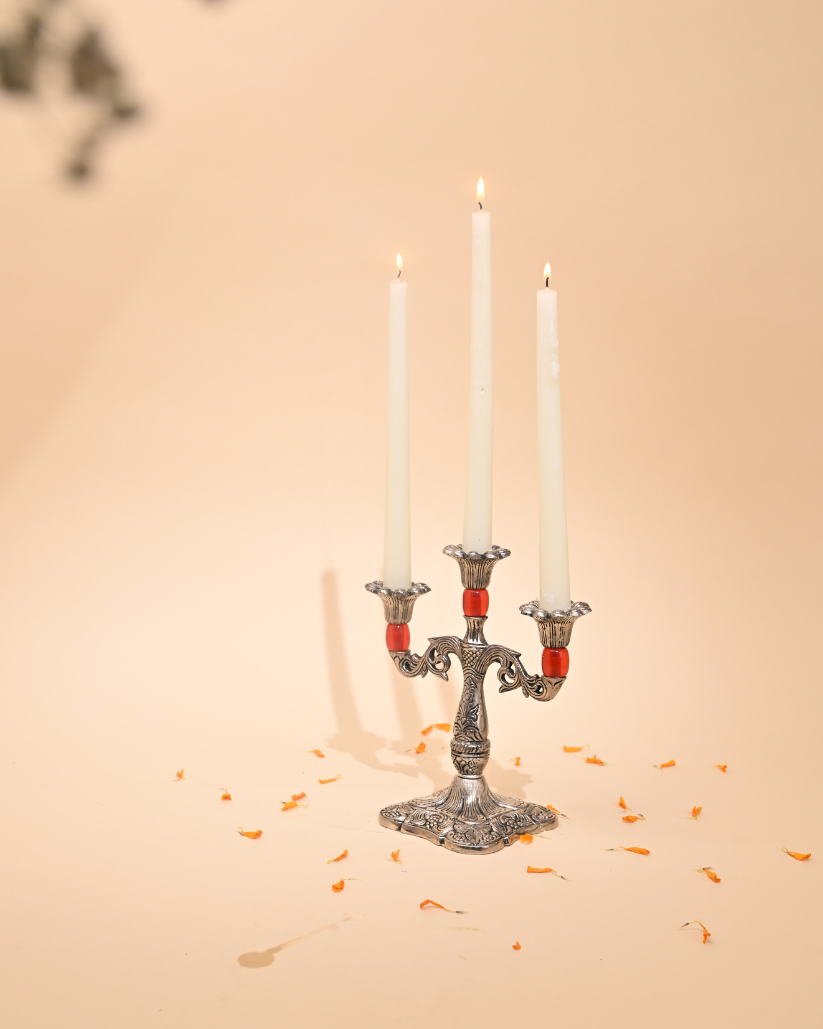 Handcrafted German Silver Candle Stand – Elegant Home & Festive Décor
