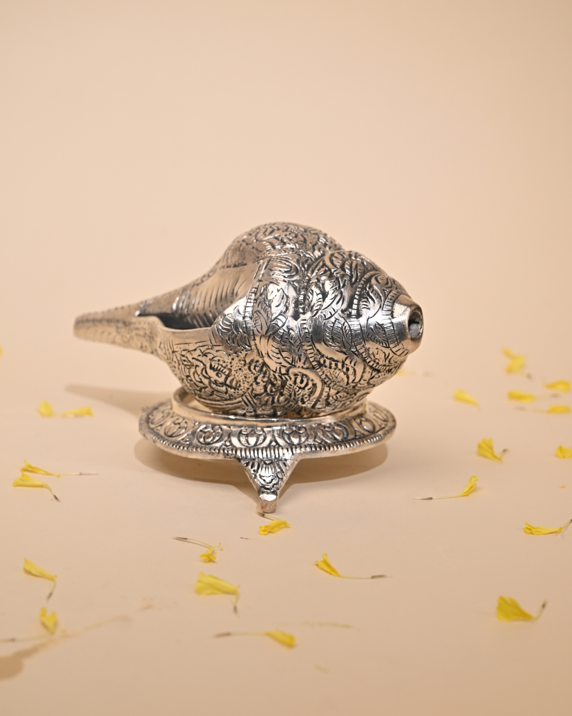German Silver Shankh – Sacred Conch for Pooja & Home Décor