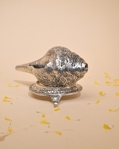German Silver Shankh – Sacred Conch for Pooja & Home Décor