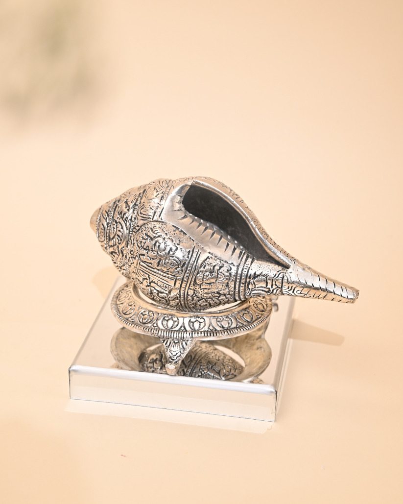 German Silver Shankh – Sacred Conch for Pooja & Home Décor