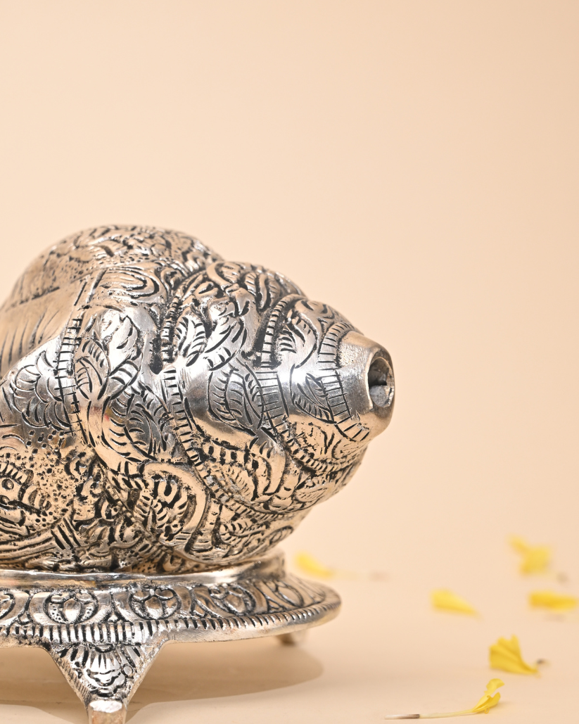 German Silver Shankh – Sacred Conch for Pooja & Home Décor