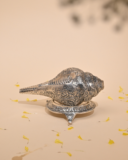 German Silver Shankh – Sacred Conch for Pooja & Home Décor