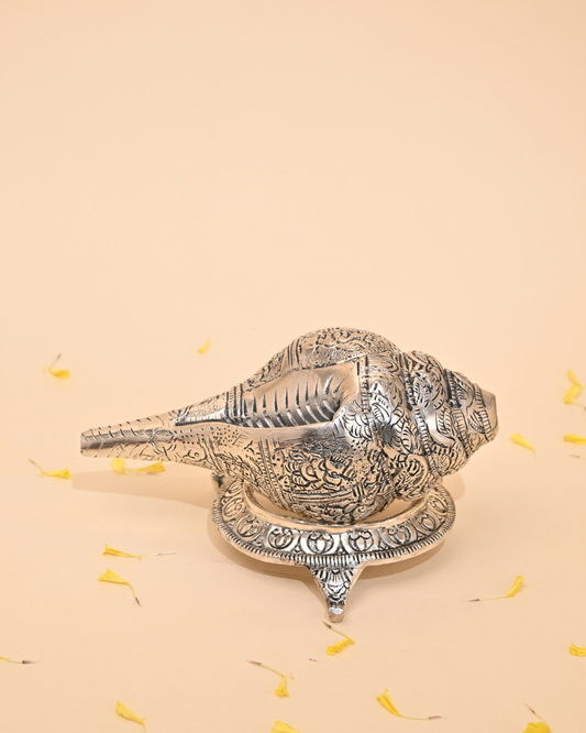 German Silver Shankh – Sacred Conch for Pooja & Home Décor
