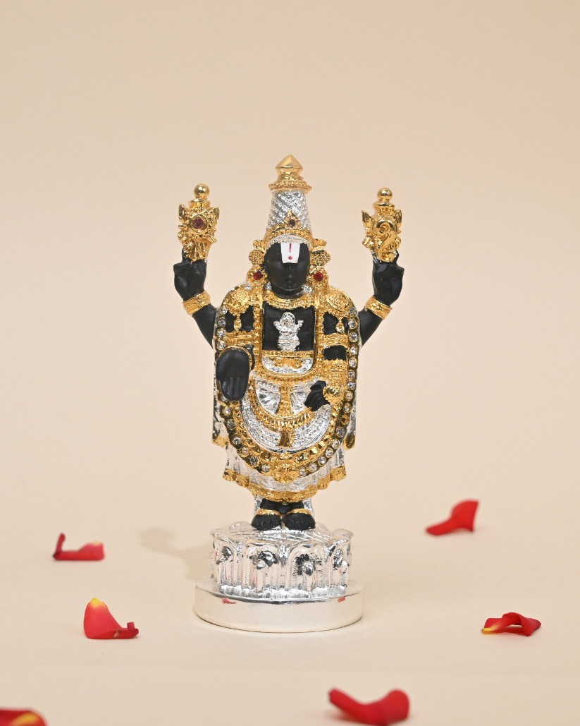 Tirupati Balaji Murti – 24K Gold & Silver Coated | Ideal for Pooja Room, Car Dashboard & Gifting