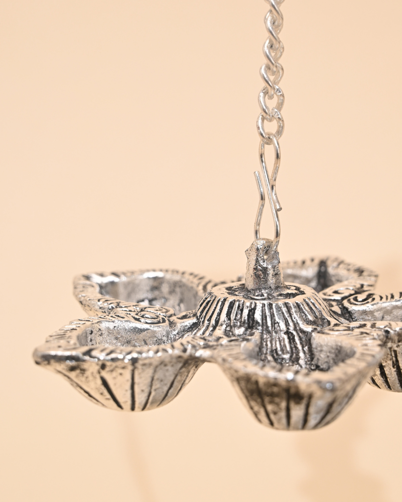German Silver Parrot Holding Diya Stand – Traditional Pooja & Home Décor