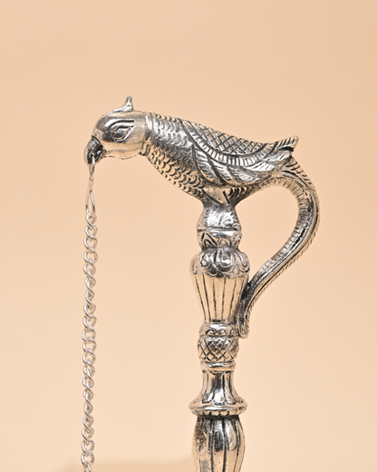 German Silver Parrot Holding Diya Stand – Traditional Pooja & Home Décor