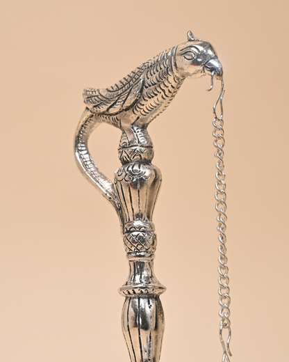 German Silver Parrot Holding Diya Stand – Traditional Pooja & Home Décor