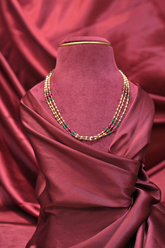 925 Sterling Silver Triple Layer Multi-Colour Pearl Bead Gold Plated Necklace