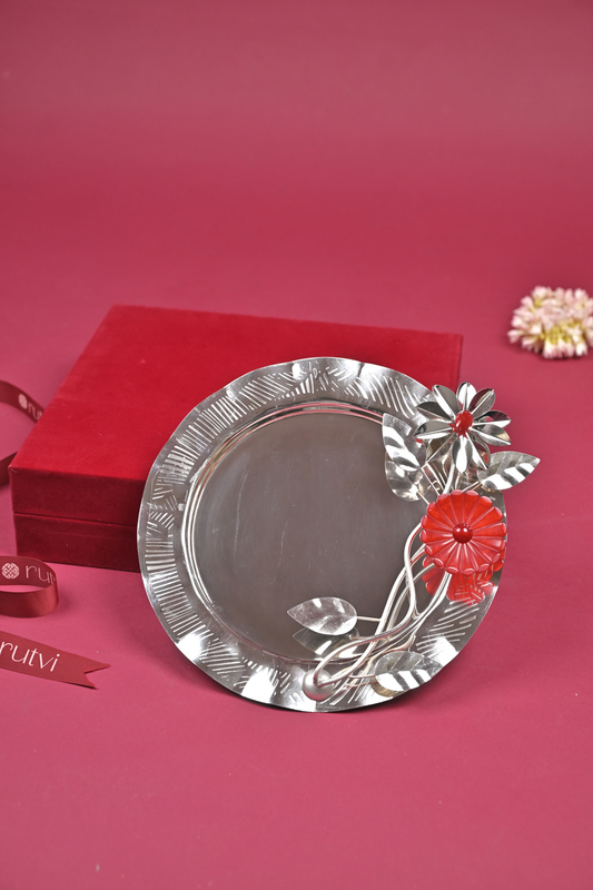 Silver Floral Decorative Serving Tray