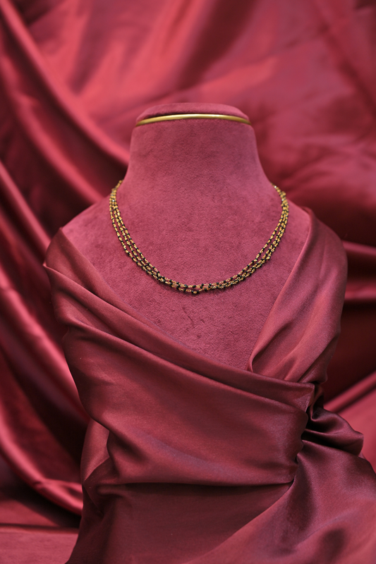 925 Sterling Silver Triple Layer Black Bead Gold Plated Mangalsutra