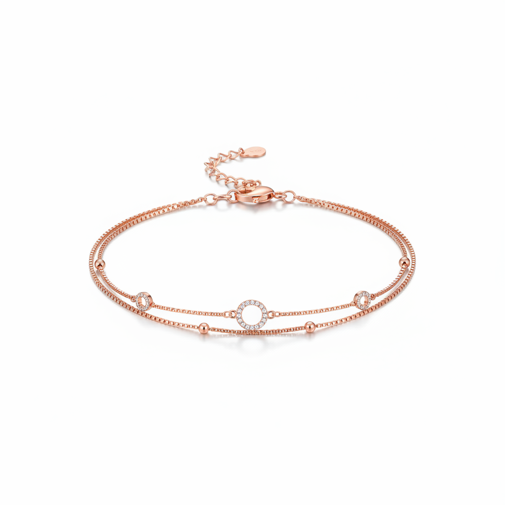 rose gold double layer circle charm bracelet