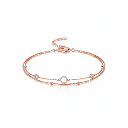 Rose Gold Double Layer Circle Charm Bracelet